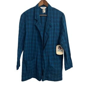 Cherokee Button Front Plaid Blazer Jacket Green Plaid Women’s Medium Vintage NOS